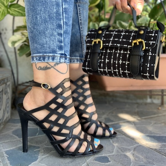 Black Cage Buckle Strap High Heel - Picture 6 of 8